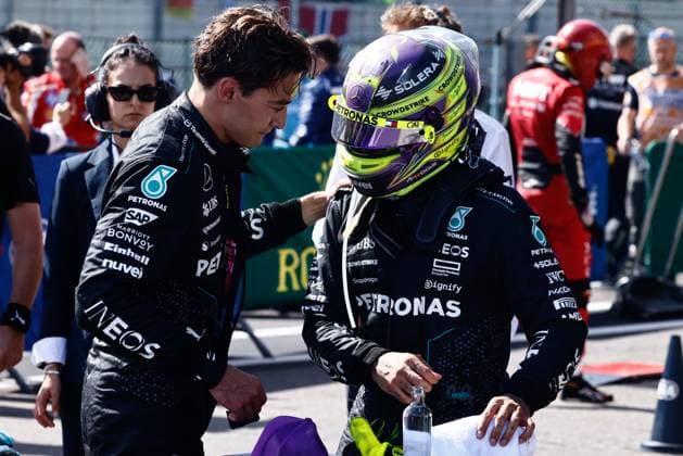 F1 Belgian Grand Prix 2024 George Russell and Lewis Hamilton of Mercedes after the Formula 1 Belgian Grand Prix at Spa-Francorchamps in Spa, Belgium on July 27, 2024. Spa Belgium  Copyright: xJakubxPorzyckix originalFilename:porzycki-f1belgia240728_nppRJ.jpg