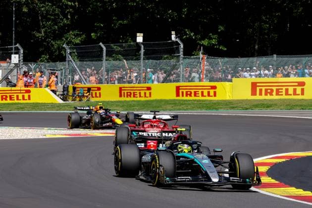 44 Lewis Hamilton GBR, Mercedes AMG Petronas F1 Team , 16 Charles Leclerc MCO, Scuderia Ferrari HP , F1 Grand Prix of Belgium at Circuit de Spa Francorchamps on July 28, 2024 in Spa Francorchamps, Belgium Photo by HOCH ZWEI Spa Francorchamps Belgium