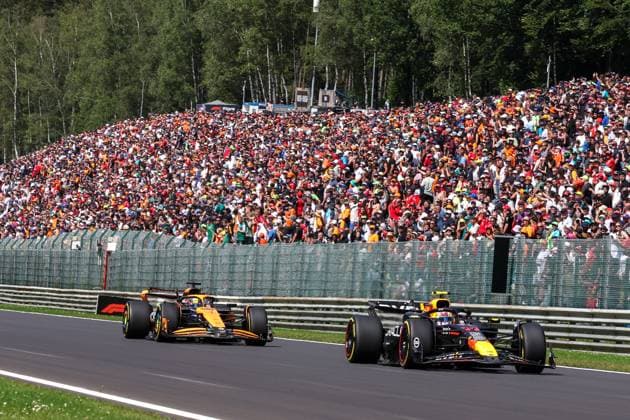 11 Sergio Perez MEX, Oracle Red Bull Racing , 81 Oscar Piastri AUS, McLaren Formula 1 Team , F1 Grand Prix of Belgium at Circuit de Spa Francorchamps on July 28, 2024 in Spa Francorchamps, Belgium Photo by HOCH ZWEI Spa Francorchamps Belgium