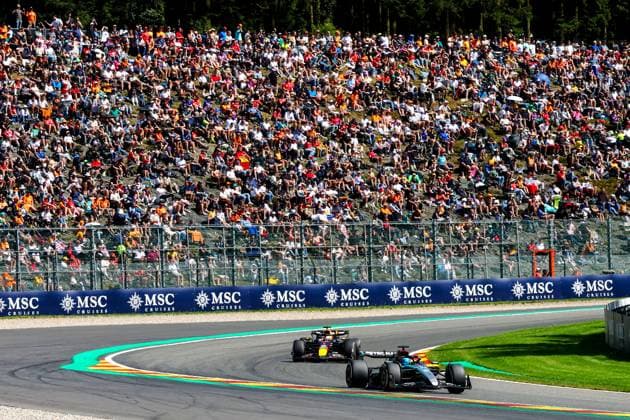 63 George Russell GBR, Mercedes AMG Petronas F1 Team , 1 Max Verstappen NLD, Oracle Red Bull Racing , F1 Grand Prix of Belgium at Circuit de Spa Francorchamps on July 28, 2024 in Spa Francorchamps, Belgium Photo by HOCH ZWEI Spa Francorchamps Belgium