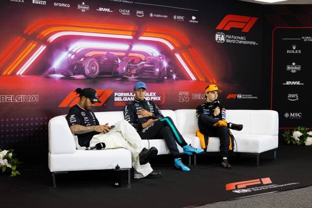 44 Lewis Hamilton GBR, Mercedes AMG Petronas F1 Team , 63 George Russell GBR, Mercedes AMG Petronas F1 Team , 81 Oscar Piastri AUS, McLaren Formula 1 Team , F1 Grand Prix of Belgium at Circuit de Spa Francorchamps on July 28, 2024 in Spa Francorchamps, Belgium Photo by HOCH ZWEI Spa Francorchamps Belgium