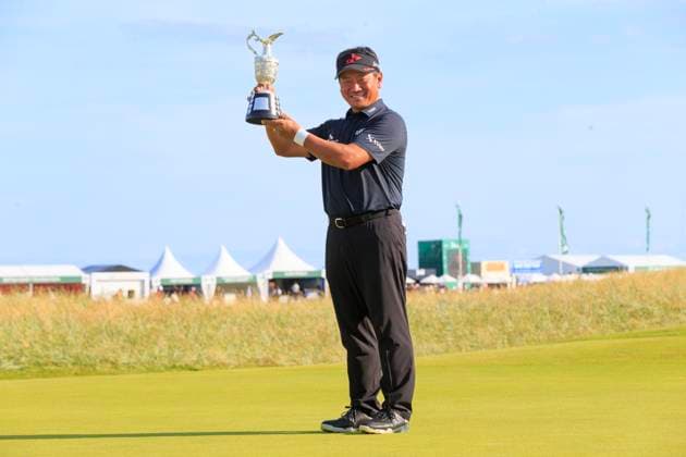 28th July 2024; Carnoustie Golf Links, Carnoustie, Angus, Scotland, Senior Open Championship, Round 4; K J Choi with the Seniors Open Championship trophy after his victory on the Championship Links, Carnoustie  ActionPlus12673696 DavidxYoung
