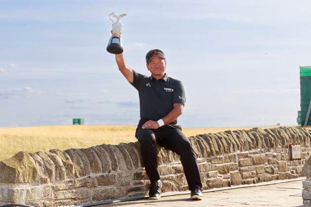 28th July 2024; Carnoustie Golf Links, Carnoustie, Angus, Scotland, Senior Open Championship, Round 4; K J Choi with the Seniors Open Championship trophy after his victory on the Championship Links, Carnoustie  ActionPlus12673698 DavidxYoung