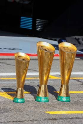 July 28, 2024, Spa, Monte Carlo, Belgium: First and second place trophies outside Merecedes garage for LEWIS HAMILTON and GEORGE RUSSELL, before it was announced GEORGE RUSSELL was disqualified. Spa Belgium - ZUMAk187 20240728_zsp_k187_021 Copyright: xAlexisxKahnx