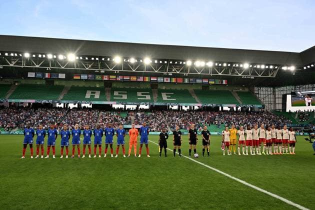Teams (France) vs (Canada), women football, Argentina vs Morocco , Women preliminary round during the Olympic Games, Olympische Spiele, Olympia, OS Paris 2024 JO 2024 : FOOTBALL FEMININ - France vs Canada - Jeux Olympiques 2024 - Paris2024 - Saint-Etienne - 28 07 2024 DPPI Panoramic 