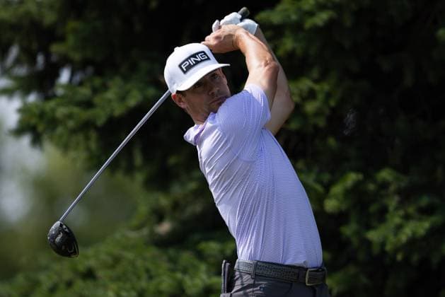 BLAINE, MN - JULY 28: Taylor Moore hits a tee shot on the second hole during the final round of the 3M Open at TPC Twin Cities on July 28, 2024 in Blaine, Minnesota. (Photo by Bailey Hillesheim Icon Sportswire) GOLF: JUL 28 PGA, Golf Herren 3M Open EDITORIAL USE ONLY Icon2407280013