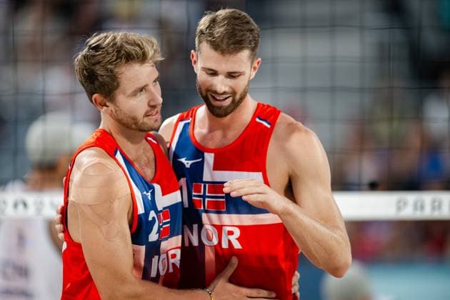 240728 Anders Mol and Christian Sorum of Norway in men s preliminary round beach volleyball match between Norway and Chile during day 2 of the Paris 2024 Olympic Games on July 28, 2024 in Paris Photo Jon Olav Nesvold BILDBYRAN COP 217 VG0635 bbeng olympic games olympics os ol olympiska spelen olympiske leker paris 2024 paris os paris ol beachvolleyboll beach volleyball sandvolleyball  Copyright: JONxOLAVxNESVOLD BB240728JE156
