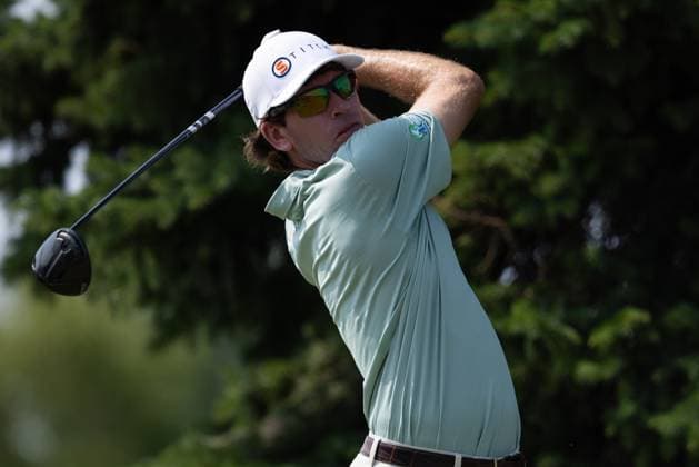 BLAINE, MN - JULY 28: Ben Kohles hits a tee shot on the second hole during the final round of the 3M Open at TPC Twin Cities on July 28, 2024 in Blaine, Minnesota. (Photo by Bailey Hillesheim Icon Sportswire) GOLF: JUL 28 PGA, Golf Herren 3M Open EDITORIAL USE ONLY Icon2407280073