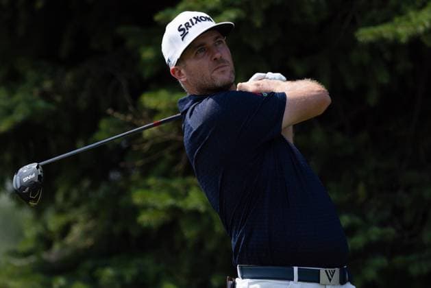 BLAINE, MN - JULY 28: Taylor Pendrith hits a tee shot on the second hole during the final round of the 3M Open at TPC Twin Cities on July 28, 2024 in Blaine, Minnesota. (Photo by Bailey Hillesheim Icon Sportswire) GOLF: JUL 28 PGA, Golf Herren 3M Open EDITORIAL USE ONLY Icon2407280083