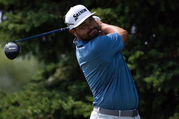 BLAINE, MN - JULY 28: J.J. Spaun hits a tee shot on the second hole during the final round of the 3M Open at TPC Twin Cities on July 28, 2024 in Blaine, Minnesota. (Photo by Bailey Hillesheim Icon Sportswire) GOLF: JUL 28 PGA, Golf Herren 3M Open EDITORIAL USE ONLY Icon2407280103