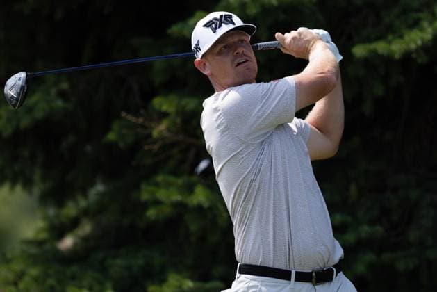 BLAINE, MN - JULY 28: Patrick Fishburn hits a tee shot on the second hole during the final round of the 3M Open at TPC Twin Cities on July 28, 2024 in Blaine, Minnesota. (Photo by Bailey Hillesheim Icon Sportswire) GOLF: JUL 28 PGA, Golf Herren 3M Open EDITORIAL USE ONLY Icon2407280143