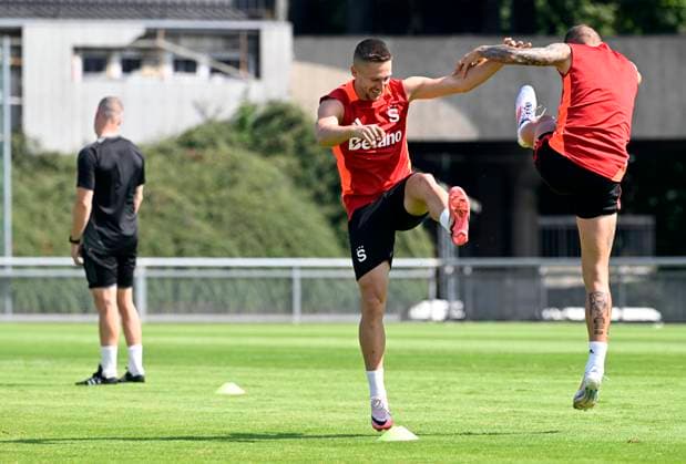 Player Tomas Wiesner (centre) attends Sparta s training session before the Champions League second preliminary round rematch Sparta Prague - Shamrock Rovers, in Prague, Czech Republic, July 29, 2024. (CTKxPhoto KaterinaxSulova) CTKPhotoP2024072904839  CTKPhotoP2024072904839