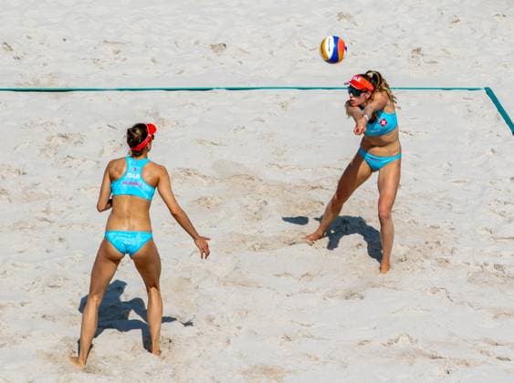 July 29, 2024, Paris, Ile de France, France: HUEBERLI TANJA, Switerland, and NINA BRUNNER (1), Switerland during their Preliminary Phase - Pool F Women s Beach volleyball, Beachvolleyball match at the Stade Tour Eiffel stadium during the 2024 Paris Summer Olympics in Paris, France.SWITZERLAND WON 2-0. Paris France - ZUMAa19_ 20240729_oly_a19_006 Copyright: xAngelxAdamsx