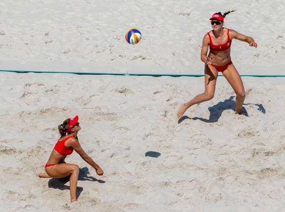 July 29, 2024, Paris, Ile de France, France: TANIA MORENO MATVEEVA (2), Spain, and DANIELA ALVAREZ MENDOZA, Spain during their Preliminary Phase - Pool F Women s Beach volleyball, Beachvolleyball match at the Stade Tour Eiffel stadium during the 2024 Paris Summer Olympics in Paris, France.SWITZERLAND WON 2-0. Paris France - ZUMAa19_ 20240729_oly_a19_018 Copyright: xAngelxAdamsx