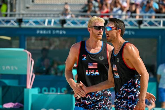 Olympic Games Beach Volleyball Paris 29 07 2024 Preliminary round, Men, FRA USA Chase Budinger 2, USA , 1 Miles Evans, Copyright: xBEAUTIFULxSPORTS TomxBlochx