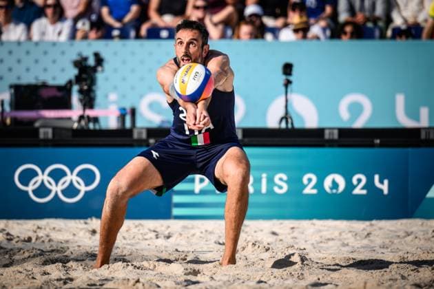 29 07 2024, Paris, Eiffel Tower Stadium Beach volleyball, Olympic Games, preliminary round Acceptance Paolo Nicolai ITA