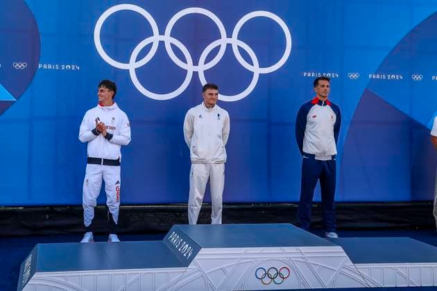 GESTIN Nicolas of France, BURGESS Adam of great britain, BENUS Matej of Slovakia Canoe Slalom Men s Canoe Single Final, podium, during the Olympic Games, Olympische Spiele, Olympia, OS Paris 2024 on 29 July 2024 at Vaires-sur-Marne Nautical Stadium in Vaires-sur-Marne, France - Photo Gregory Lenormand DPPI Media Panoramic OLYMPIC GAMES PARIS 2024 - 29 07 DPPI Panoramic  21024006_GRL_14141