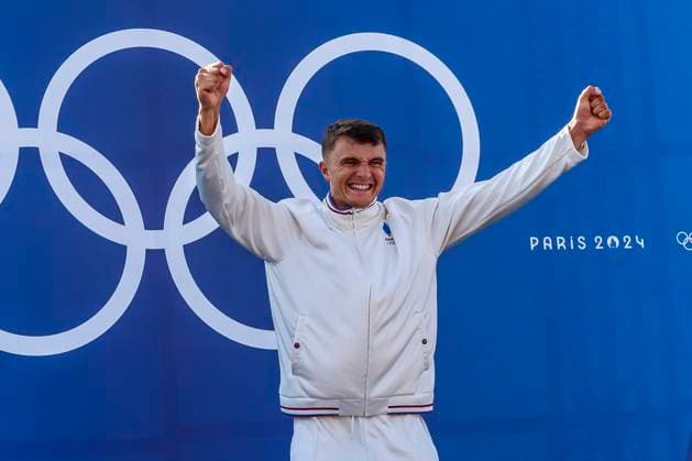 GESTIN Nicolas of France, BURGESS Adam of great britain, BENUS Matej of Slovakia Canoe Slalom Men s Canoe Single Final, podium, during the Olympic Games, Olympische Spiele, Olympia, OS Paris 2024 on 29 July 2024 at Vaires-sur-Marne Nautical Stadium in Vaires-sur-Marne, France - Photo Gregory Lenormand DPPI Media Panoramic OLYMPIC GAMES PARIS 2024 - 29 07 DPPI Panoramic  21024006_GRL_13505