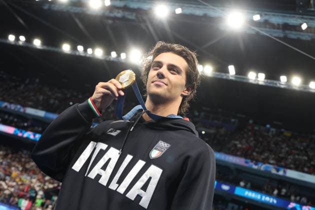Foto IPP Marco Trovati Pentaphoto Parigi 29 07 2024 Giochi Olimpici Olimpiadi Olimpiade Estive Olympic Games, Olympische Spiele, Olympia, OS Paris Nuoto 100 mt Dorso maschile nella foto Thomas Ceccon Italy Photo Press World Copyright italy  Copyright: xR4924_italyphotopressx