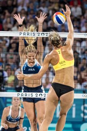 Olympic Games Beach Volleyball Paris 29 07 2024 Louisa Lippmann of Germany in action in the beach volleyball preliminary phase game France Placette Richard vs Germany Ludwig Lippmann at the Olympic Games Paris 29 07 2024 Copyright: xBEAUTIFULxSPORTS OlafxRellischx