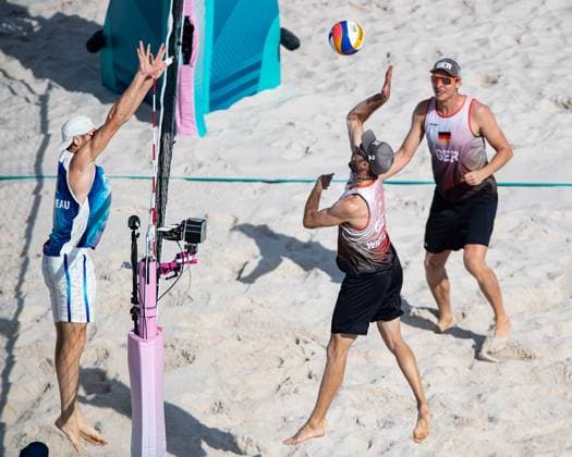 FRA, Olympic Games Paris 2024, Beach Volleyball Mens Preliminary Round Group C, 30 07 2024 Ehlers Wickler FRA vs Bassereau Lynell FRA FRA, Olympic Games Paris 2024, Beach Volleyball Mens Preliminary Round Group C 30 07 2024 Paris Copyright: xEibner-Pressefoto RogerxBuerkex EP_RBE