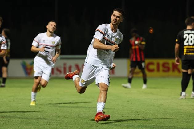 PAOLA, MALTA - JULY 30: Bernard Karrica of Ballkani is reacting after scoring the 0-2 goal for his team during the UEFA Europa Conference League, Second Qualifying Round, 2nd Leg soccer match between Hamrun Spartans and Ballkani at the Tony Bezzina Stadium, Paola, Malta on 30 July 2024. Hamrun Spartans v Ballkani - UEFA Europa Conference League 2024 2025, Second Qualifying Round, 2nd Leg