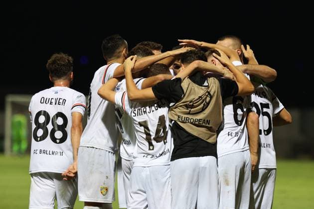 PAOLA, MALTA - JULY 30: Soccer players of Ballkani is reacting after scoring the 0-2 goal during the UEFA Europa Conference League, Second Qualifying Round, 2nd Leg soccer match between Hamrun Spartans and Ballkani at the Tony Bezzina Stadium, Paola, Malta on 30 July 2024. Hamrun Spartans v Ballkani - UEFA Europa Conference League 2024 2025, Second Qualifying Round, 2nd Leg