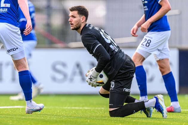 240730 Goalkeeper Mark Fabricius Jensen of Klaksvik during the UEFA Champions League football match between Klaksvik and Malmö FF on July 30, 2024 in Klaksvik Photo Mathilda Ahlberg BILDBYRAN kod MA MA0693 fotboll football soccer fotball champions league klaksvik malmö ff bbeng Qualifiers kval  Copyright: MATHILDAxAHLBERG BB240730MA079