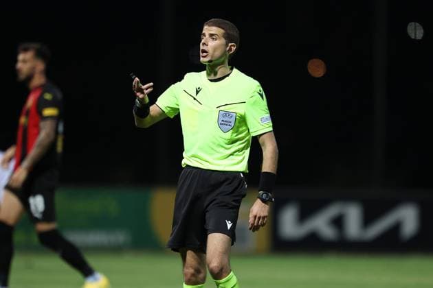 PAOLA, MALTA - JULY 30: UEFA appointed match referee Michele Beltrano is gesturing during the UEFA Europa Conference League, Second Qualifying Round, 2nd Leg soccer match between Hamrun Spartans and Ballkani at the Tony Bezzina Stadium, Paola, Malta on 30 July 2024. (Photo by Domenic Aquilina) Hamrun Spartans v Ballkani - UEFA Europa Conference League 2024 2025, Second Qualifying Round, 2nd Leg