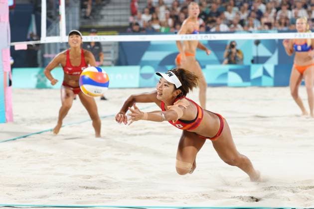 Akiko Hasegawa & Miki Ishii (JPN), JULY 30, 2024 - Beach volleyball, Beachvolleyball : Women s Preliminary match during the Paris 2024 Olympic Games, Olympische Spiele, Olympia, OS at Eiffel Tower Stadium in Paris, France. Noxthirdxpartyxsales  (261366684)