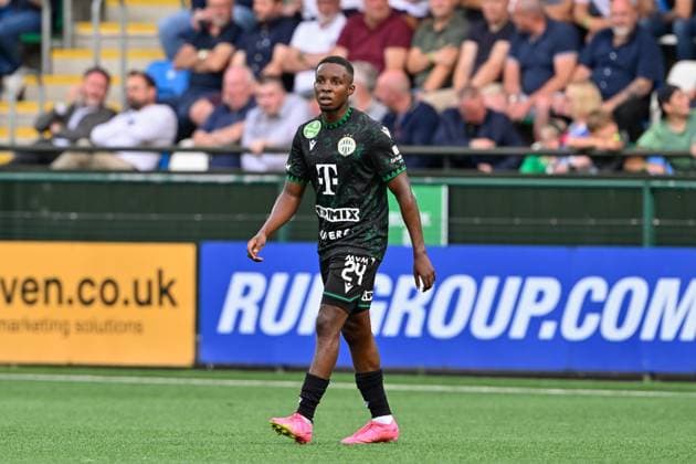 UEFA Champions League - Second Qualifying Round The New Saints v Ferencvaros Tosin Kehinde of Ferencvaros during the UEFA Champions League Second Qualifying Round match The New Saints vs Ferencvaros at Park Hall Stadium, Oswestry, United Kingdom, 30th July 2024 (Photo by Cody Froggatt News Images) Oswestry Park Hall Stadium Shropshire United Kingdom Copyright: xCodyxFroggatt NewsxImagesx