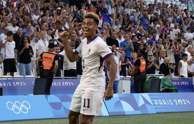 Paris 2024 - Football - France Defeat New Zealand French player Doue Desire.French team celebrating their victory in the Group A Match between France and New Zealand during the Olympic Games, Olympische Spiele, Olympia, OS Paris 2024, at Stadium-Marseille, on July 30, 2024 in Marseille, France. Photo by Patrick Aventurier ABACAPRESS.COM Marseille France  Copyright: xAventurierxPatrick ABACAx