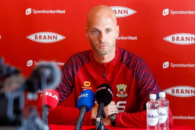 BERGEN, Brann Stadium, 31-07-2024 , season 2024 2025 , UEFA Conference League Qualification. during the match Pre match training SK Brann - GA Eagles, GA Eagles trainer coach Paul Simonis at press conference, PK, Pressekonferenz Pre match training SK Brann - GA Eagles  x25895460x Copyright: