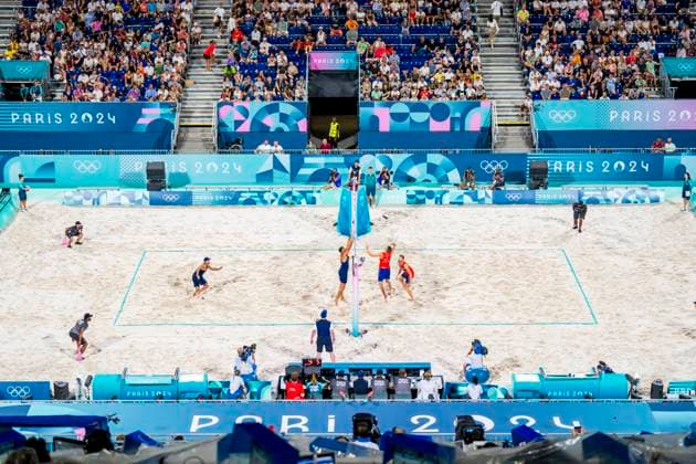 Paris 2024 Summer Olympics Paris, France 20240731 Anders Mol and Christian Sorum from Norway against Alex Ranghieri and Adrian Carambula from Italy in the second match of the group stage in sand volleyball at the Eiffel Tower Stadium during the Paris 2024 Olympics Photo Fredrik Varfjell NTB Paris France EDITORIAL USE ONLY RESTRICTED USE FOR BETTING COMPANIES  Copyright: xFredrikxVarfjellx xNTBx