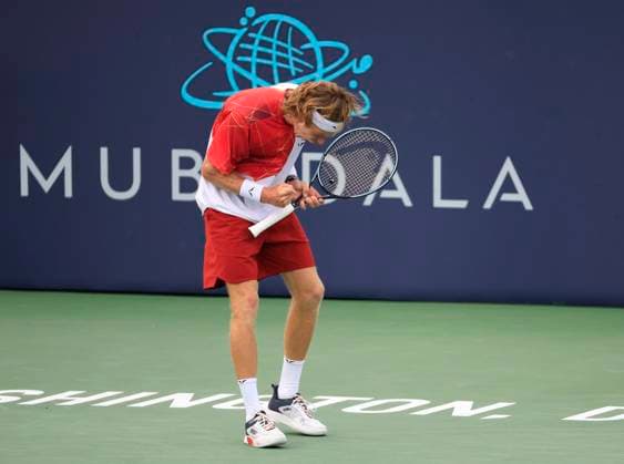 July 31, 2024: Andrey Rublev celebrates a point during the 2024 Mubadala Citi DC Open tennis tournament being played at Rock Creek Park Tennis Center in Washington, D.C. CSM District Of Columbia United States of America - ZUMAc04_ 20240731_zma_c04_141 Copyright: xJustinxCooperx
