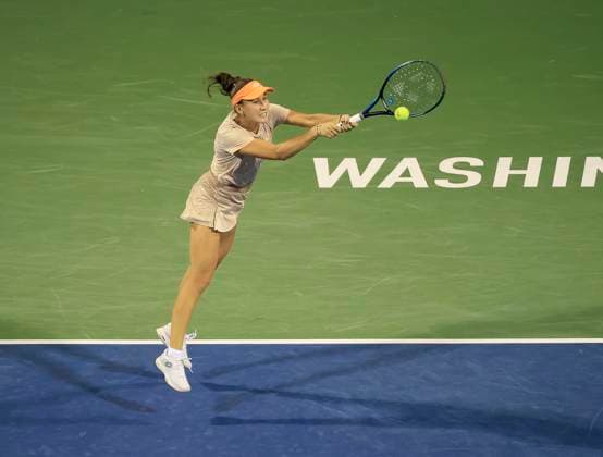 July 31, 2024: Kamilla Rakhimova hits a shot during the 2024 Mubadala Citi DC Open tennis tournament being played at Rock Creek Park Tennis Center in Washington, D.C. CSM District Of Columbia United States of America - ZUMAc04_ 20240731_zma_c04_174 Copyright: xJustinxCooperx