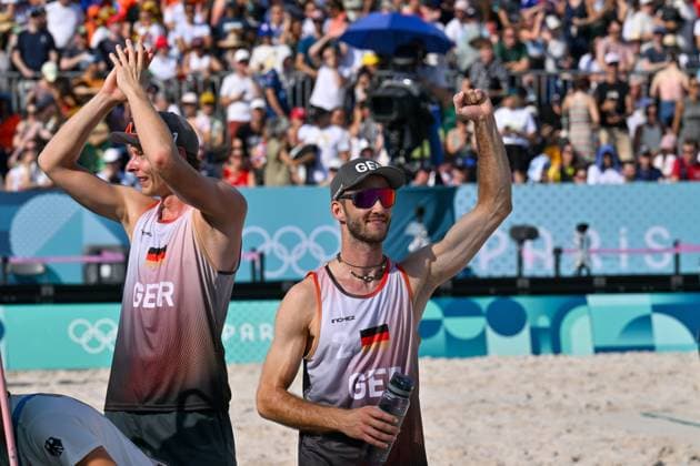 Olympic Games Beach Volleyball Paris 01 08 2024 Preliminary round, Men, GER AUS, Nils Ehlers 1, GER , Clemens Wickler 2, GER , Copyright: xBEAUTIFULxSPORTS TomxBlochx