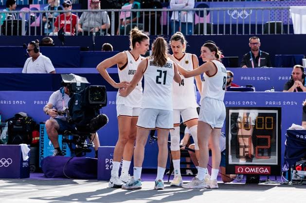 FRA, Paris, Olympic Games Paris 2024, 01 08 2024, 3x3 Basketball Women Germany Canada, La Concorde 1 Team circle of 3x3 Women Germany Copyright: HMBxMedia SteffiexWunderl