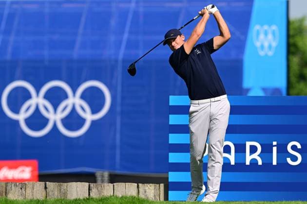 PARIS, FRANCE 20240801 Swedens Ludvig Aberg during the mens golf competition at Le Golf National during the Summer Olympics in Paris PARIS FRANCE Olympics x10030x  Copyright: xJonasxEkströmer TTx OS 2024 GOLF