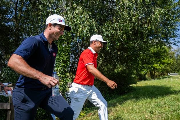 240801 Viktor Hovland of Norway and Xander Schauffele of USA compete in men s individual golf round 1 during day 6 of the Paris 2024 Olympic Games on August 1, 2024 in Paris Photo Ludvig Thunman BILDBYRAN code LT LT0653 golf olympic games olympics os ol olympiska spelen olympiske leker paris 2024 paris os paris ol 6 bbeng usa norge norway  Copyright: LUDVIGxTHUNMAN BB240801LT092