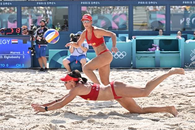 Paris 2024 - Women’s Beach volleyball, Beachvolleyball Spain v Egypt Lillana Paula of team Spain during the Women s beach volleyball between Spain and Egypt during the Olympic Games, Olympische Spiele, Olympia, OS Paris 2024 at Eiffel Tower Stadium on August 1, 2024 in Paris, France. Photo by Laurent Zabulon ABACAPRESS.COM  Copyright: xZabulonxLaurent ABACAx