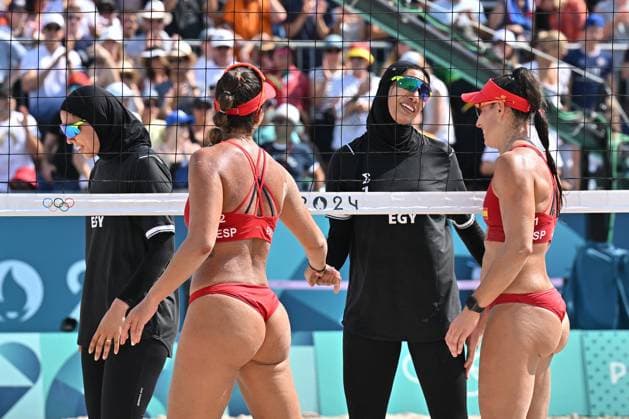 Paris 2024 - Women’s Beach volleyball, Beachvolleyball Spain v Egypt Lillana Paula of team Spain during the Women s beach volleyball between Spain and Egypt during the Olympic Games, Olympische Spiele, Olympia, OS Paris 2024 at Eiffel Tower Stadium on August 1, 2024 in Paris, France. Photo by Laurent Zabulon ABACAPRESS.COM  Copyright: xZabulonxLaurent ABACAx