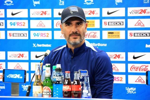 DEU, DFL, 2 FBL, Hertha BSC, Press conference, 01 08 2024, Hertha Geschaeftsstelle, Berlin, DEU, DFL, 2 FBL, Hertha BSC, Press conference, im Bild Cheftrainer Cristian Fiel Hertha BSC Berlin , DFL regulations prohibit any use of Photographs as image sequences and or quasi video Foto Juergen Engler nordphoto GmbH nordphotoxGmbHx xEngler nph00076