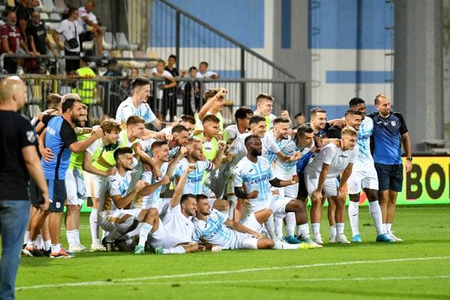Croatia, Rijeka, 010824. Stadium Rujevica. Return match of the 2nd preliminary round of the UEFA European League HNK Rijeka - FC Corvinul Hunedoara. In the photo: Rijeka s celebration. Photo: Damir Skomrlj CROPIX Copyright: xxDamirxSkomrljx rijeka_corvinul29-010824
