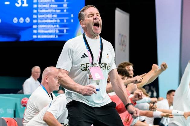 Paris, France Handball Men Preliminary Round Group A Germany Spain Coach Alfred Gislason Germany Final Cheers Final Cheers Emotion Joy Paris South Paris Arena 6 France