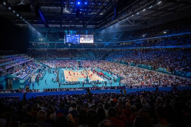 Olympic Games Paris 2024 Basketball Lille 02 08 2024 Preliminary round Men Men Canada CAN Spain ESP Stade Pierre Mauroy Arena Sports venue