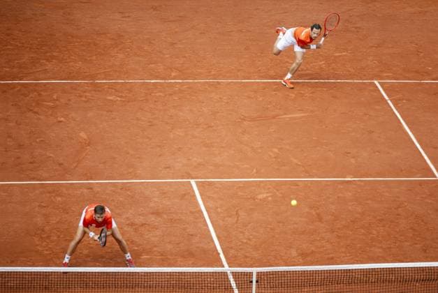 PARIS - Tennis players Wesley Koolhof and Demi Schuurs in action against Canada during the mixed doubles match for the bronze medal at the Olympic Games, Olympische Spiele, Olympia, OS ANP IRIS VAN DEN BROEK xVIxANPxSportx xxANPxIVx 504933393 originalFilename: 504933393.jpg