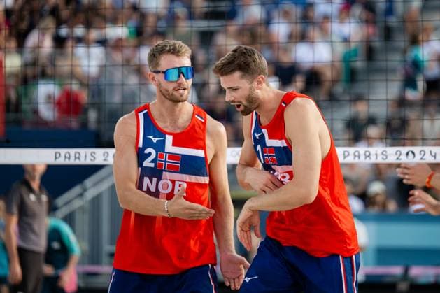 240802 Anders Mol and Christian Sorum of Norway in men s preliminary round beach volleyball match between Norway and Netherlands during day 7 of the Paris 2024 Olympic Games on August 2, 2024 in Paris Photo Jon Olav Nesvold BILDBYRAN COP 217 JE0093 beachvolleyboll, beach volleyball, sandvolleyball,paris 2024 oly  Copyright: JONxOLAVxNESVOLD BB240802JE158