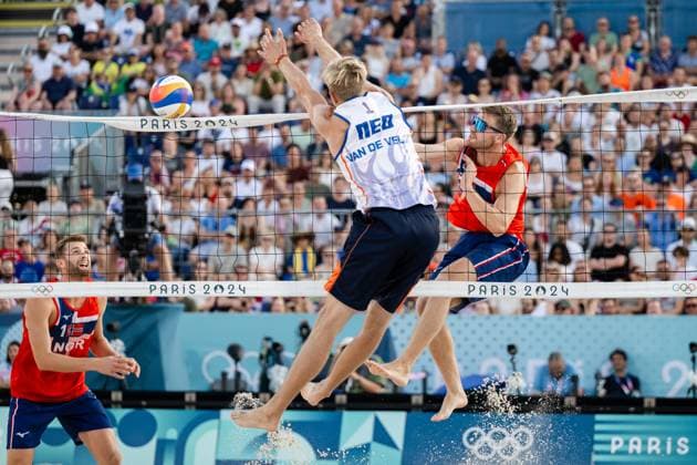 240802 Anders Mol and Christian Sorum of Norway in men s preliminary round beach volleyball match between Norway and Netherlands during day 7 of the Paris 2024 Olympic Games on August 2, 2024 in Paris Photo Jon Olav Nesvold BILDBYRAN COP 217 JE0093 beachvolleyboll, beach volleyball, sandvolleyball,paris 2024 oly  Copyright: JONxOLAVxNESVOLD BB240802JE170