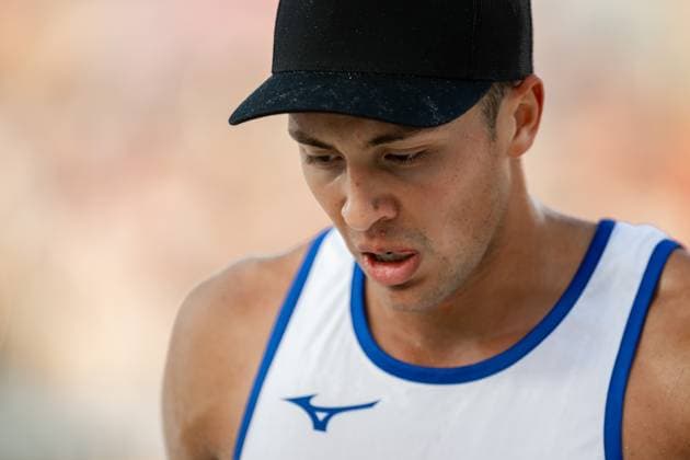 240802 Matthew Immers of Netherlands in men s preliminary round beach volleyball match between Norway and Netherlands during day 7 of the Paris 2024 Olympic Games on August 2, 2024 in Paris Photo Jon Olav Nesvold BILDBYRAN COP 217 JE0093 beachvolleyboll beach volleyball sandvolleyball paris 2024 olympics day 7 norway netherlands bbeng  Copyright: JONxOLAVxNESVOLD BB240802JE180
